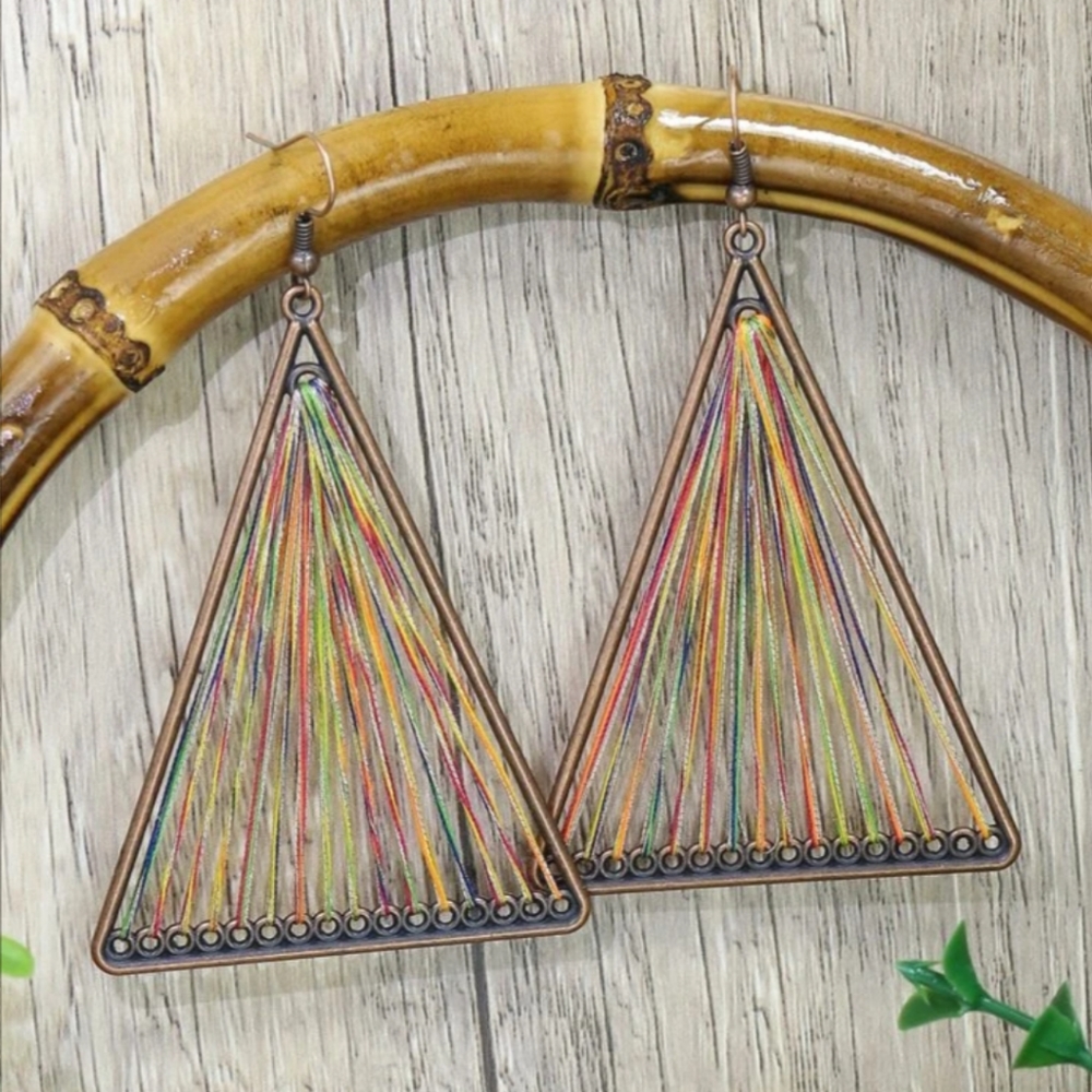 Triangle Multicolored Threaded Earrings - Picture 2 of 3